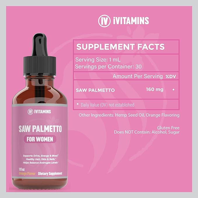 Saw Palmetto for Women | Helps to Reduce Hair Loss, Supports Healthy Hair, Skin, Nails, Energy, Mood & More | DHT Blocker for Women Hair Growth | Saw Palmetto for Women Hair Loss | 1 fl oz