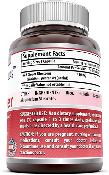 Amazing Formulas Red Clover Dietary Supplement with 430mg Red Clover Blossoms Herb Extract for Relief from PMS & Menopause Symptoms & Overall Hormonal Support - 180 Capsules