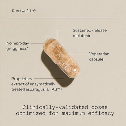 Quality of Life - Restwelle – Premium Natural ETAS and Melatonin Supplement – Non Groggy formula with ETAS and Melatonin SR – Non Habit Forming – 30 Capsules