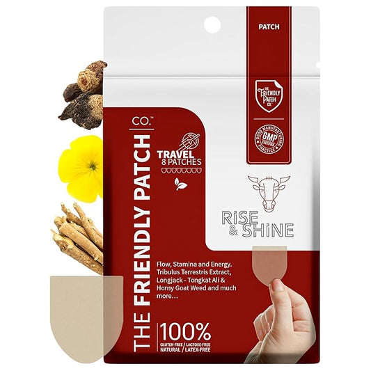 The Friendly Patch Rise & Shine – Stamina strength performance Patches for Men with Tongkat Ali-Longjack, Horny Goat Weed, Tribulus Terrestris, Black Maca extra strength for Men & Women 8-Pack