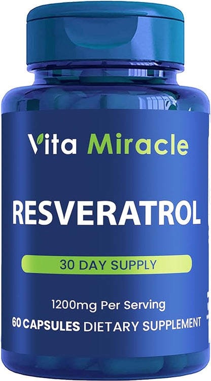 Resveratrol Supplement 1200mg High Potency - Organic Trans Resveratrol with Enhanced Absorption for Cellular and Cognitive Health Supplements - Non GMO Compare This 1200 mg to Others 500mg Or 1000mg