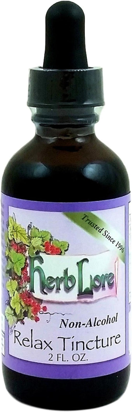 Herb Lore Relax Tincture 2 fl oz Alcohol Free - Liquid Drops with Lemon Balm Extract, Chamomile & Skullcap for Kids & Adults