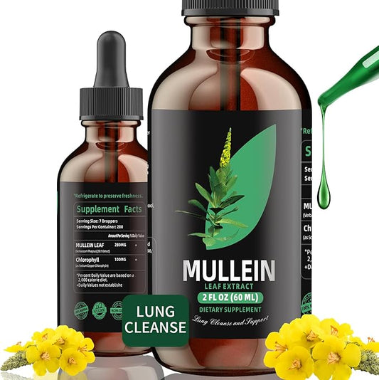 Mullein Drops for Lungs - Mullein Leaf Extract for Lungs Cleanse - Respiratory Lung Health, Herbal Supplement Tincture Drops Vegan