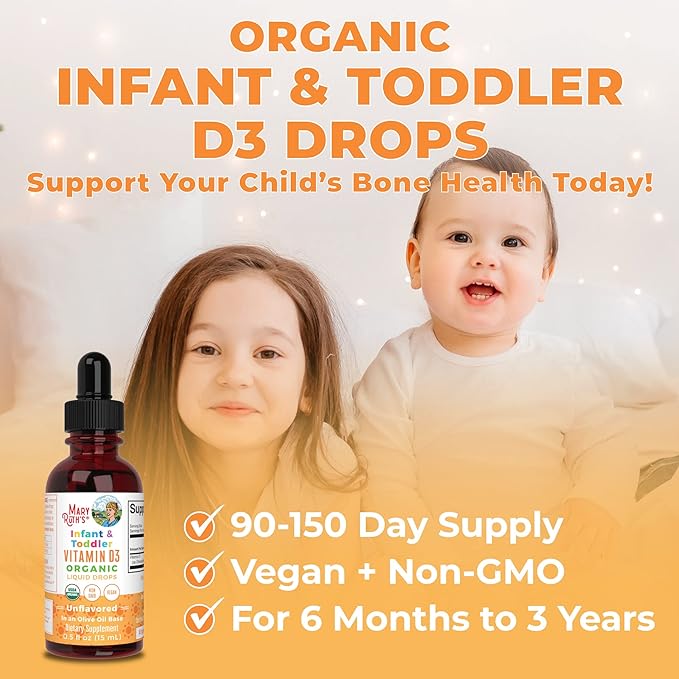 Vitamin D USDA Organic | Up to 4 Month Supply | Vitamin D3 Liquid | Sugar Free | Liquid Vitamin D Drops Immune Support for Infants & Toddlers | VIT D3 | Vegan | Gluten Free | Non-GMO | 90-150 Servings