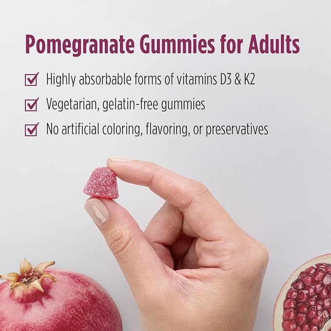 Nordic Naturals Vitamin D3 + K2 Gummies, Pomegranate - 60 Gummies - 1000 IU Vitamin D3 + 45 mcg Vitamin K2 - Great Taste - Bone Health, Promotes Healthy Muscle Function - Non-GMO - 60 Servings