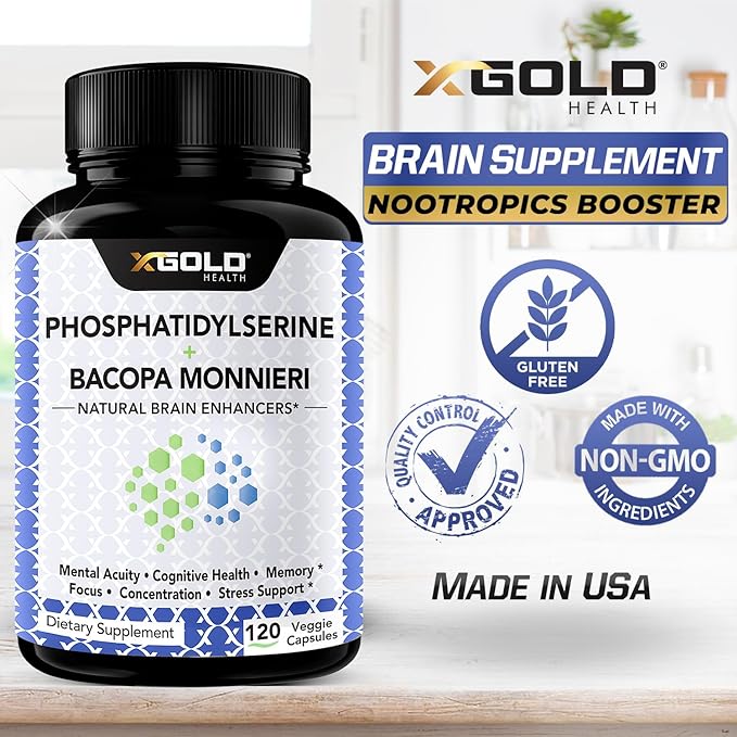 PhosphatidylSerine & Bacopa Monnieri 400 mg 2 in 1 Supplement - Natural Brain Enhancer/Nootropic for Enhanced Focus and Concentration, Memory Support, & Cognitive Function - 120 Vegetarian Capsules