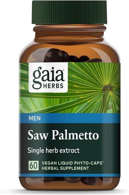 Gaia Herbs Saw Palmetto - Supports Healthy Prostate Function for Men - Contains Saw Palmetto and Sunflower Seed Lecithin to Support Men’s Health - 60 Vegan Liquid Phyto-Capsules (30-Day Supply)