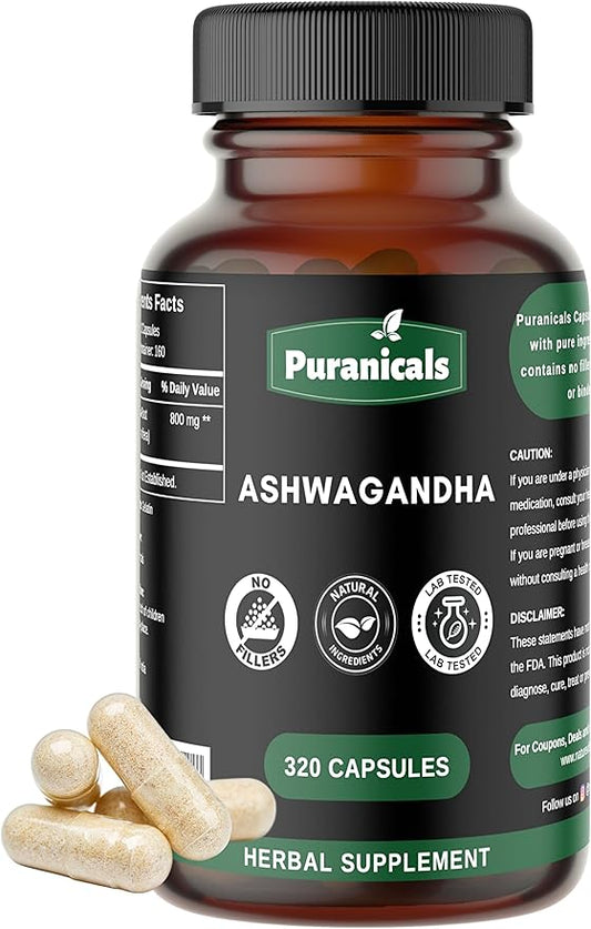 Ashwagandha Premium 320 Capsules Non GMO and Gluten Free | Herbal Supplement | 500 mg Per Serving | Made with 100% Pure Herb Ashwagandha Powder