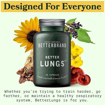 Betterbrand BetterLungs Daily Respiratory Health Supplement (60 Capsules) | with Vitamin D, Elderberry, Ginseng, Mullein, and Reishi Mushroom | for Lung Health and Allergy Relief (Pack of 2)