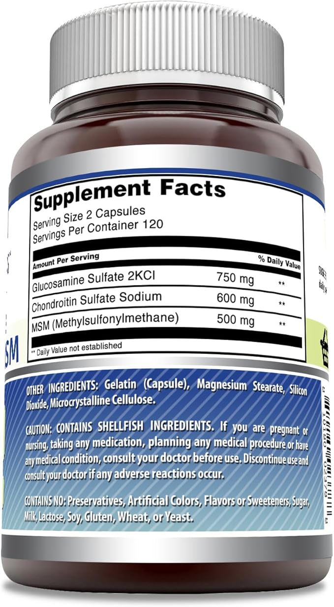 Amazing Formulas Glucosamine + Chondroitin + MSM - 240 Capsules (Non-GMO) - Supports Healthy Joint, Cartilage and Connective Tissue - Promotes Joint Comfort & Flexibility (240 Capsules)