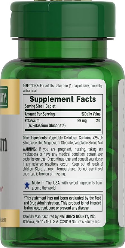 Nature's Bounty Potassium, Supports Fluid Balance, Dietary Supplement, 99 mg, 100 Caplets