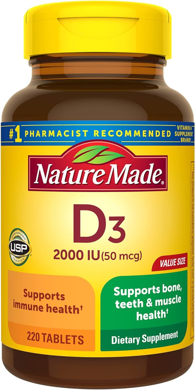 Nature Made Vitamin D3 2000 IU (50 mcg), Dietary Supplement for Bone, Teeth, Muscle and Immune Health Support, 220 Tablets, 220 Day Supply