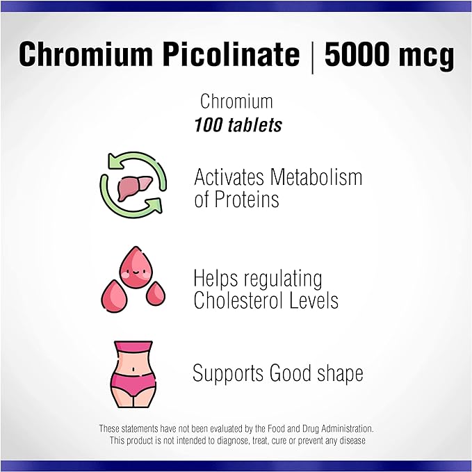 Chromium Picolinate 200 Mcg 100 Tablets by Natural Systems - Chromium Supplements for Active Lifestyle - Excellent Absorption Chromium Supplement - Non Sugar Chromium Capsules