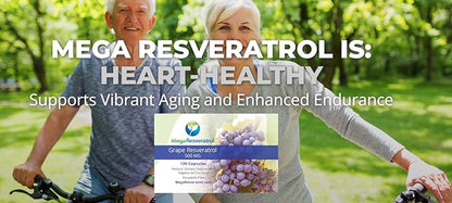 Mega Resveratrol Red Grape Skin, Piceid Resveratrol, Water-Soluble/High Absorption/Boosts Nitric Oxide. 500mg per Capsule. Purity Certified. NO Toxic “inactive” Ingredients. Keto, Vegan, Non-GMO.