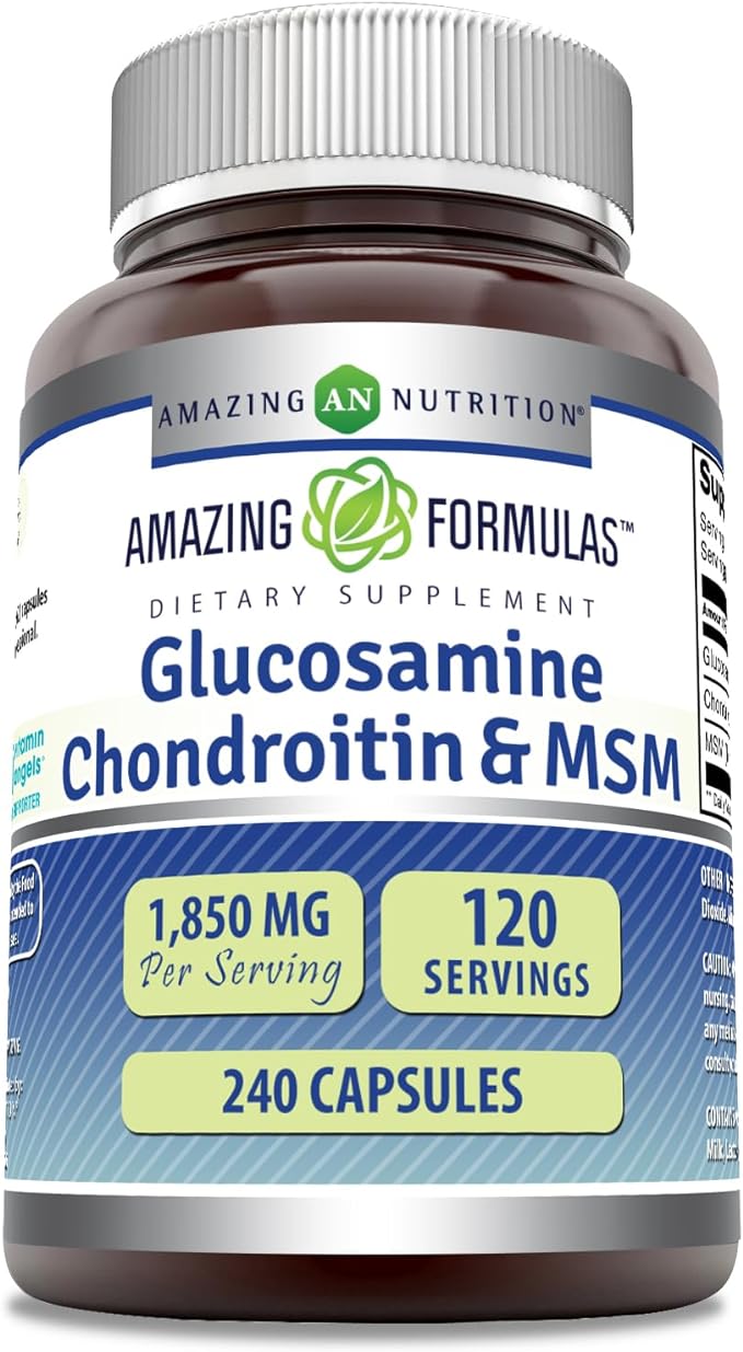 Amazing Formulas Glucosamine + Chondroitin + MSM - 240 Capsules (Non-GMO) - Supports Healthy Joint, Cartilage and Connective Tissue - Promotes Joint Comfort & Flexibility (240 Capsules)