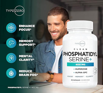 Type Zero Phosphatidylserine 3X Strength Nootropics Brain Support Supplement w/Alpha GPC, Huperzine A & Phosphatidylserine - Clean Focus & Memory Supplement for Brain Pills