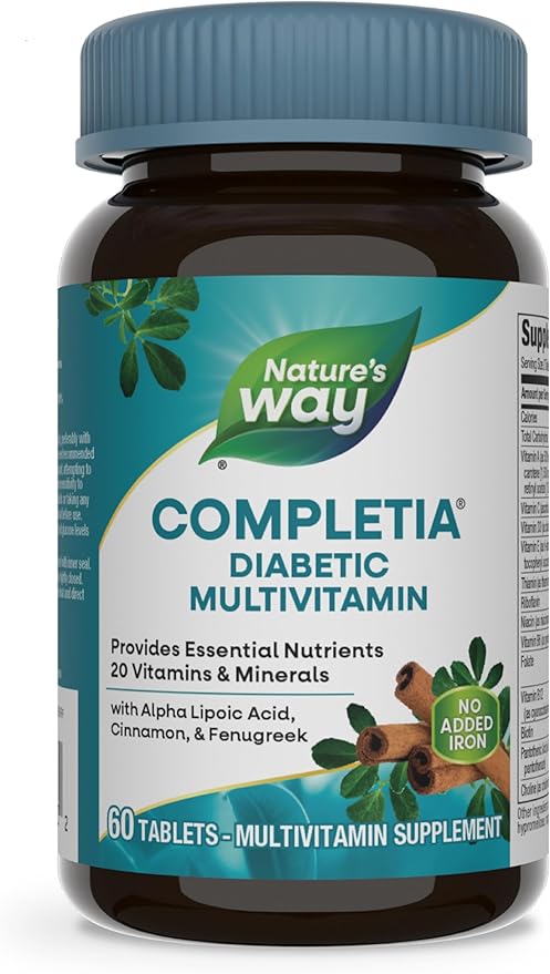 Nature's Way Completia Diabetic Multivitamin, Provides Essential Nutrients, with Alpha Lipoic Acid, Cinnamon, Fenugreek, Taurine, Lutein, High Potency B-Vitamins, 60 Tablets (Packaging May Vary)