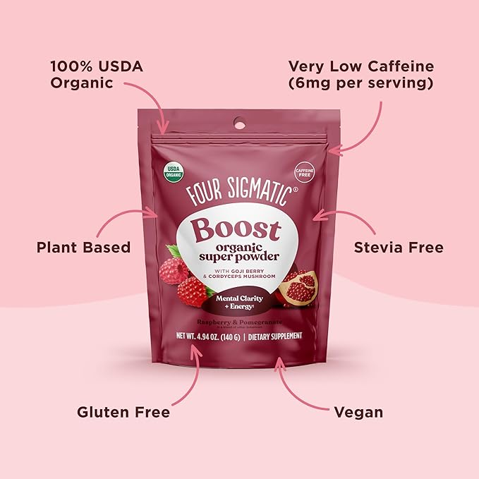 Four Sigmatic Organic Pre Workout Powder with Superfood Adaptogens & Antioxidants | Natural Pre Workout with Beetroot Powder, Cordyceps, Garcinia Cambogia & Goji Berry | Natural Pre-Workout (4.94 oz.)