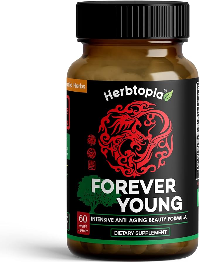 Forever Young Longevity Supplement for Immunity, Anti Gray Hair, Telomere Lengthening & Happy Mood w/Ginseng, Astragalus, Lions Mane, Reishi Mushroom, Codonopsis | Organic - 60 Caps