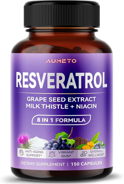 Ultra Resveratrol 8 in 1 Formula - with Grape Seed Extract Milk Thistle Niacin (150 Count (Pack of 1))