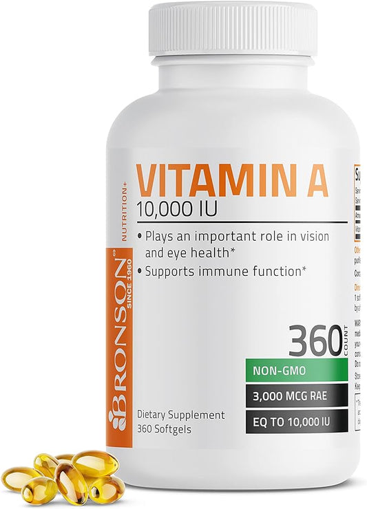 Bronson Vitamin A 10,000 IU Premium Non-GMO Formula Supports Healthy Vision & Immune System and Healthy Growth & Reproduction, 360 Softgels