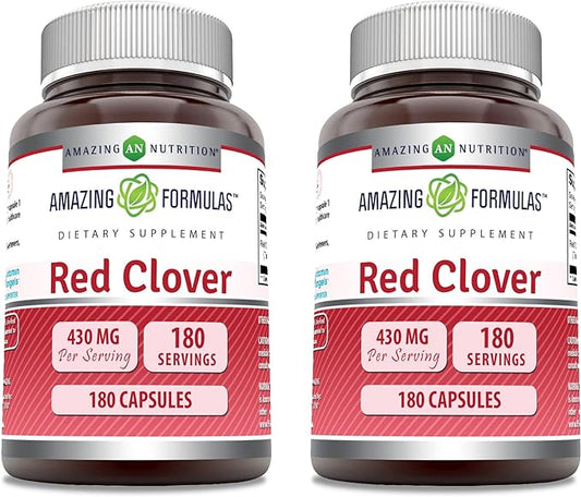 Amazing Formulas Red Clover Supplement | 430 Mg Per Serving | 180 Capsules | Non-GMO | Gluten Free | Made in USA | 2 Pack