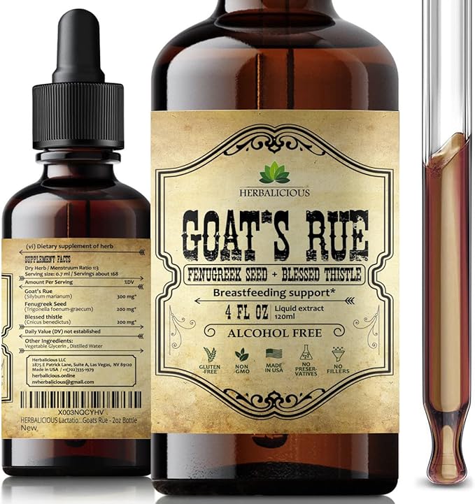 Goat's Rue Liquid Extract 4 fl oz - Natural Herbal Tincture with Goat's Rue, Fenugreek Seeds, Blessed Thistle - Alcohol Free Non-GMO Lactation Supplement for Increased Breast Milk