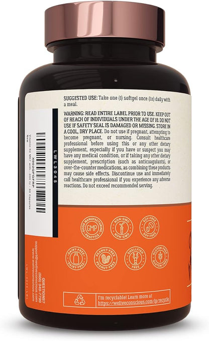 Live Conscious Vitamin K2 MK7 with D3 Supplement | Bone & Heart Health Support - Patented Vitamin K & Vitamin D3 5000 IU (2-Pack)