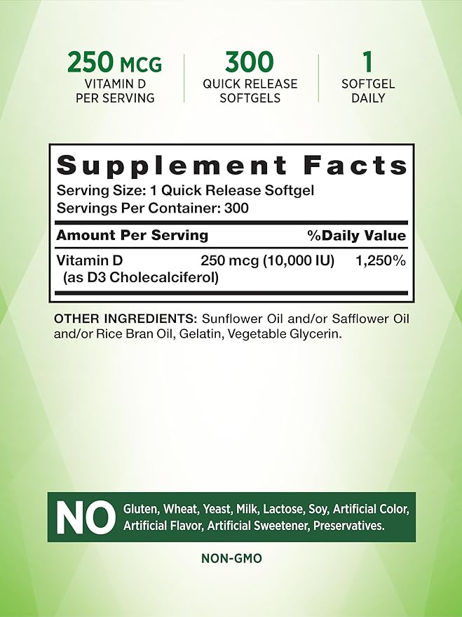 Nature's Truth Vitamin D3 10000 IU Softgels | 300 Count | Extra Strength | Non-GMO & Gluten Free Supplement