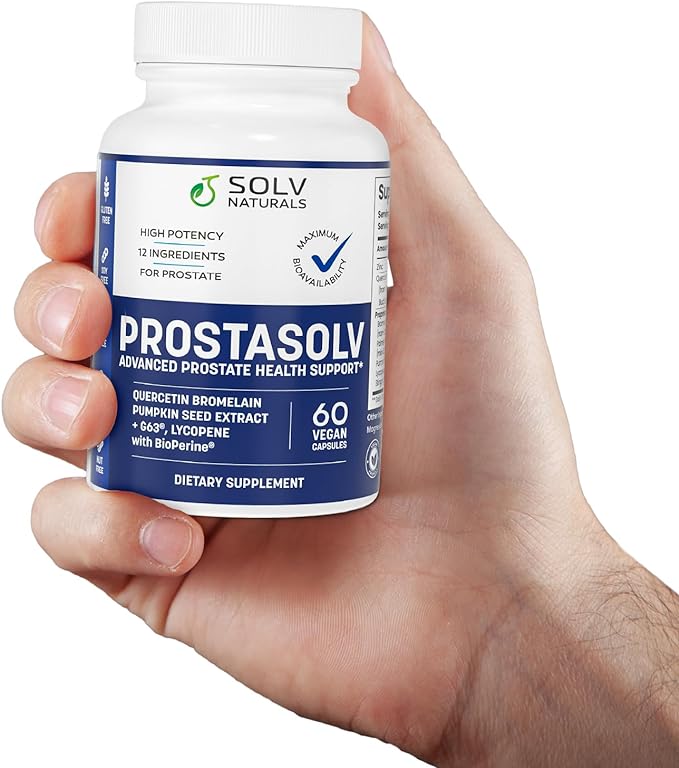 SOLV PROSTASOLV Prostate Support for Men's Health - Urinary & Prostate Health Formula with Quercetin, Bromelain, Beta-Sitosterol, Saw Palmetto for Pelvic & Prostate Comfort -60 Caps