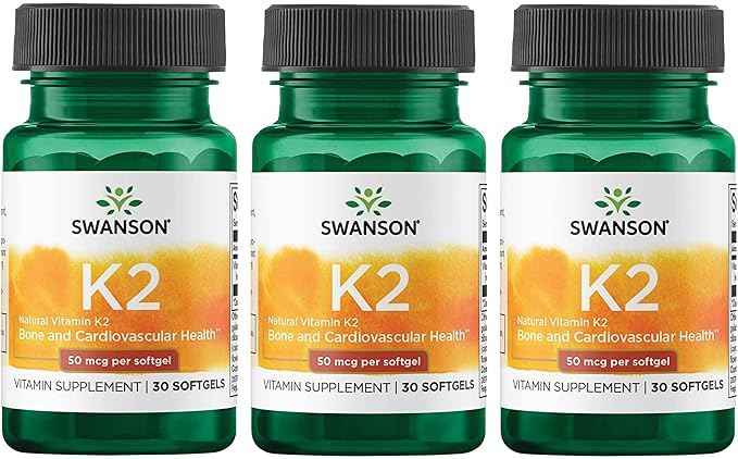 Swanson Natural Vitamin K2 (Menaquinone-7 from Natto) 50 mcg 30 Sgels (3 Pack)