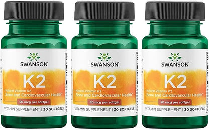 Swanson Natural Vitamin K2 (Menaquinone-7 from Natto) 50 mcg 30 Sgels (3 Pack)