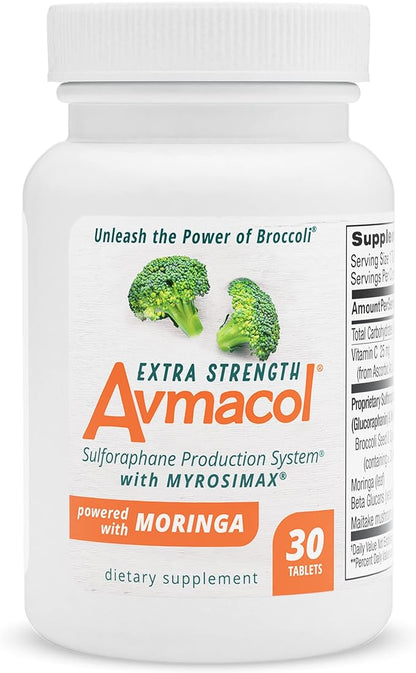 Avmacol Extra Strength #1 Researched Sulforaphane-Producing Brand for Detoxification, Antioxidant Support, Immune Health, Adults & Children, Nutramax Laboratories Consumer Care, Moringa, 30 Tablets