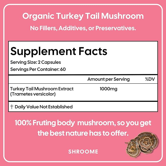 Turkey Tail Mushroom Capsules - 120 Capsules, Organic Turkey Tail Extract Capsules for Immune Support and Digestive Health, Vegan, Non GMO with Premium Beta Glucans