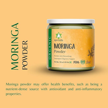 Organic Moringa Oleifera Leaf Powder for Hairs - Herbal Supplement Rich in Antioxidants and Immune Vitamin Natural Moringa Leaf Powder from India 5.29 Oz