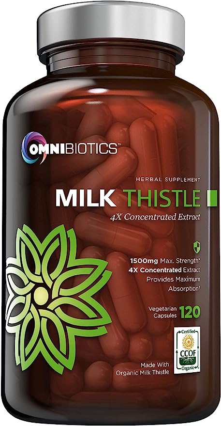 Organic Milk Thistle Capsules, 1500mg 4X Concentrated Extract with Silymarin is The Strongest Milk Thistle Supplement Available. Great for Liver Cleanse! 120 Vegetarian Capsules