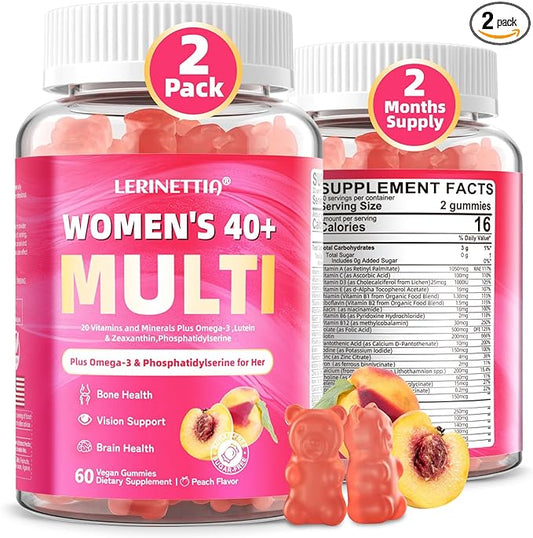 Multivitamin for Women Gummies for 40+ with Omega-3,Choline,Niacinamide,B-Complex,Iron,Phosphatidylserine, Lutein,VitaminA,C,D for Energy,Skin,Vision Health - Vegan - Sugar Free 120 Count