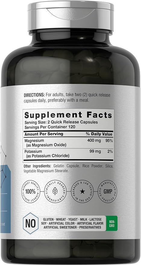 Potassium Magnesium Supplement | 240 Capsules | Non-GMO & Gluten Free | by Horbaach