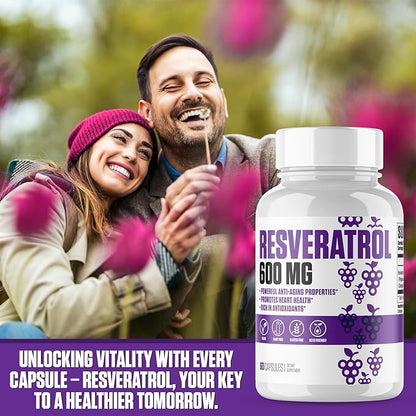 Resveratrol Pure | #1 New Resveratrol Supplement Pills w/Max Absorption for Anti-Aging, Cognitive Function, Rich in Antioxidants & Heart Health | Vegan Capsules for Men & Women - 60 Servings