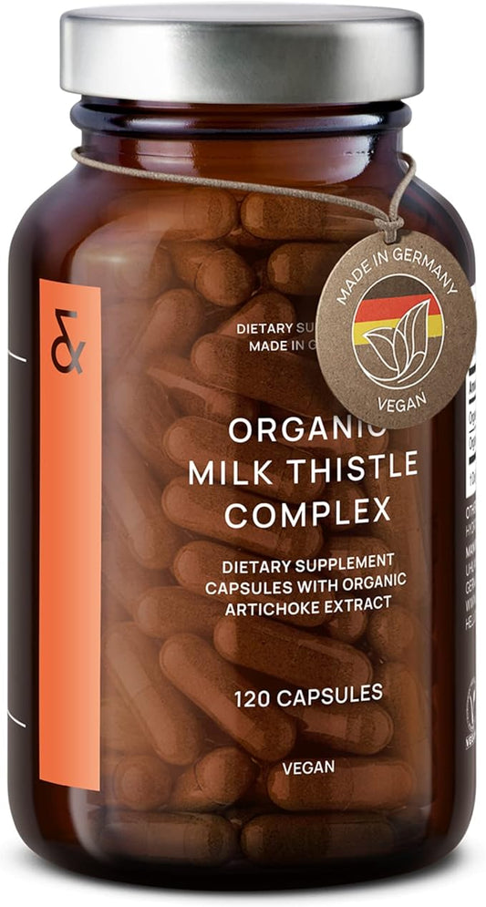 Organic Milk Thistle & Artichoke Extract Complex -Rich in Silymarin & Bitters - Liver Support + Detox Supplement - 120 Capsules (60 Days Supply) - Vegan - Made in Germany