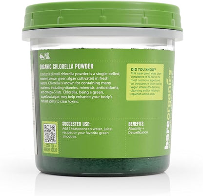 BareOrganics 12522 USDA Organic Chlorella Powder, Superfood Powder, Dietary Supplement, 8 Ounce