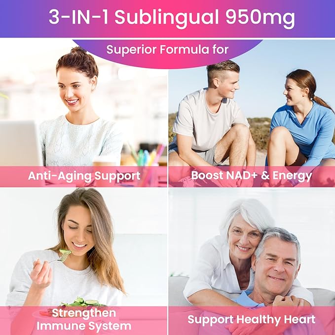 Sublingual 99% Ultra Purity 950mg Trans-Resveratrol, Resveratrol Supplement - Max Antioxidant for Anti-Aging, Skin & Heart Health Cell Repair Boost NAD+, Immune & Energy - 120 Lozenge(120-Days Supply)