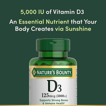 Nature's Bounty Vitamin D3, Immune Support, 125 mcg (5000iu), Rapid Release Softgels, 240 Ct