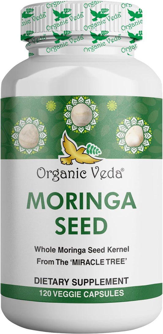 Organic Veda Moringa Seed Capsules, 1000mg - 100% Natural Moringa Seed Powder with Nutrients, Antioxidants, Vitamins, Minerals & Enzymes - Glowing Skin, Immunity & Energy Support - Non-GMO, 120 Count