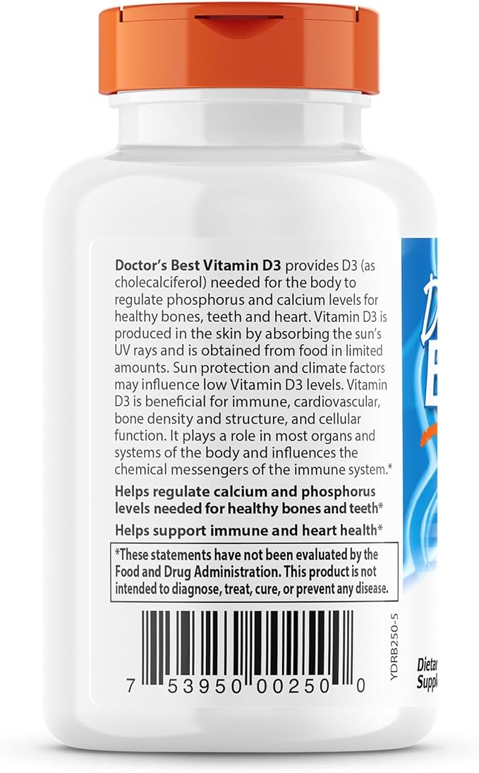 Doctor's Best Vitamin D3 5,000 IU for Healthy Bones, Teeth, Heart and Immune Support, Non-GMO, Gluten-Free, Soy Free, 360 Count (Pack of 1)