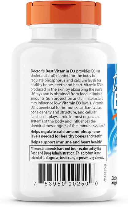 Doctor's Best Vitamin D3 5,000 IU for Healthy Bones, Teeth, Heart and Immune Support, Non-GMO, Gluten-Free, Soy Free, 360 Count (Pack of 1)