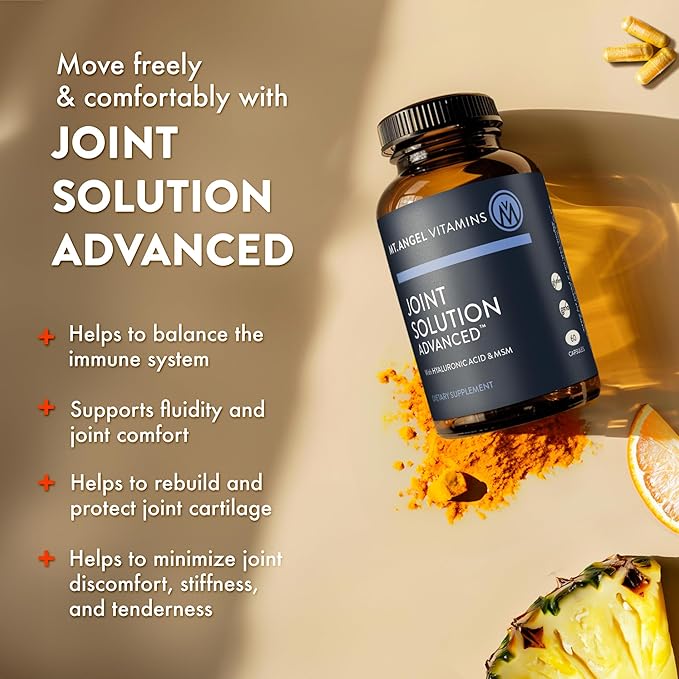 Mt. Angel Vitamins - Joint Solution Advanced, with Curcumin C3 Complex, Glucosamine, Hyaluronic Acid, Bromelain, Collagen Type 2 & MSM, Improves Fluidity & Supports Joint Comfort (60 Capsules)