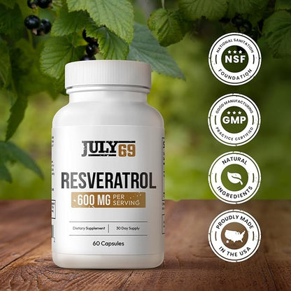 Resveratrol Capsules 600mg per Serving, Potent Antioxidant Dietary Supplement Capsules, 60 Capsules in 1 Bottle, Made in USA