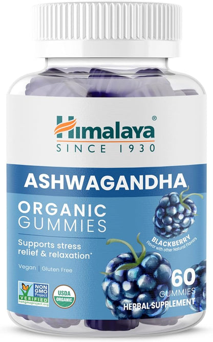 Himalaya Ashwagandha Organic Gummies, KSM-66 Organic Ashwagandha to Help with Stress Relief, Energy and Relaxation, 60 Gummies with Delicious BlackBerry Flavor