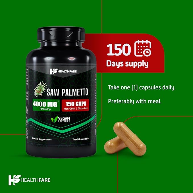 Saw Palmetto Extract | 4000mg | 150 Capsules | Traditional Herb Supplement for Prostate, Hair and Urinary Health